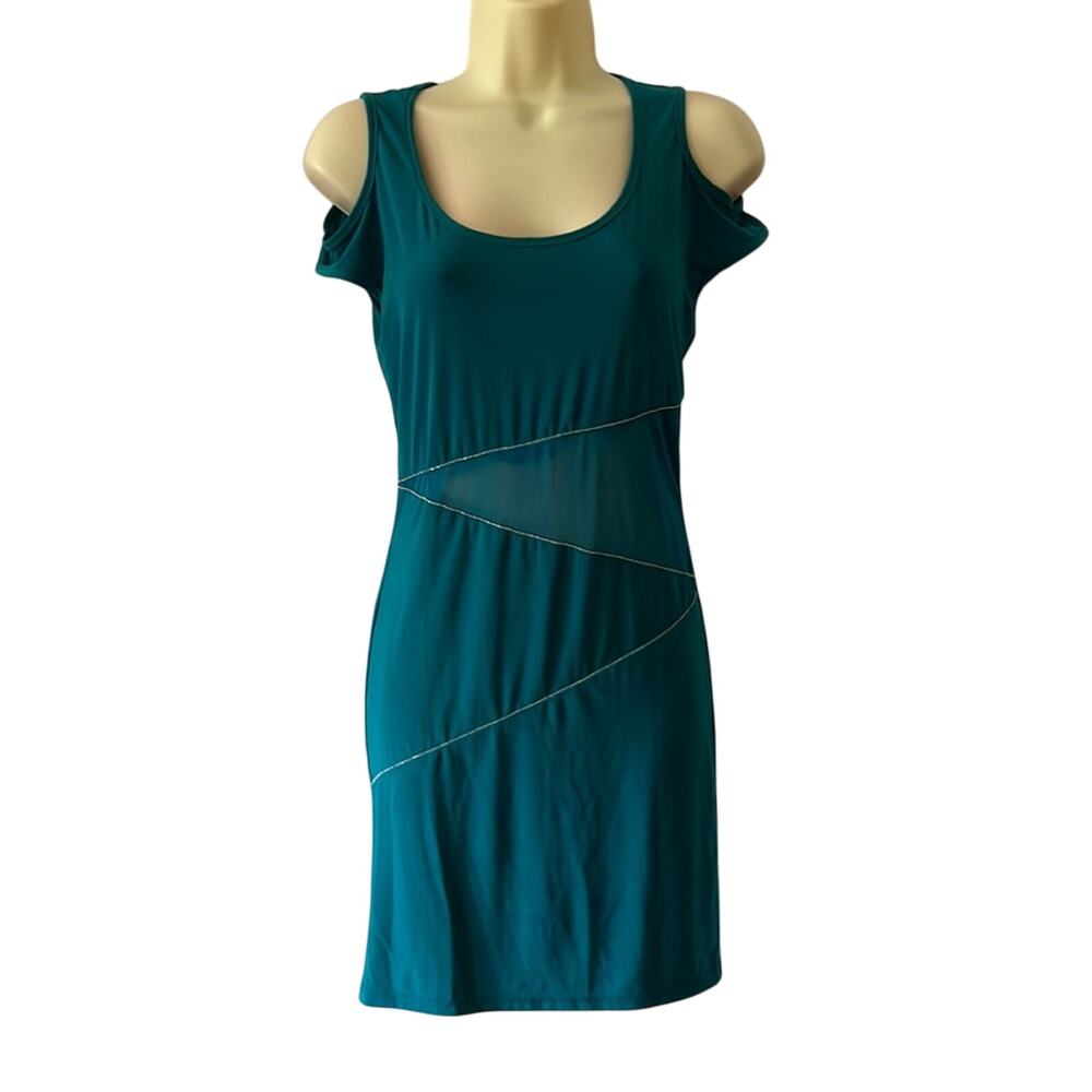 Misope Juniors Size M Teal Lightweight Knit Cold Shoulder Dress